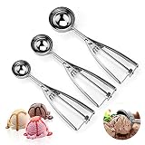 WDFLLF Eisportionierer Edelstahl，Eislöffel Portionierer 3 Stück Verschiedene Größen Klein 4cm, Mittel 5cm & Groß 6cm Eislöffel mit Auswerfer Für Eiscreme Melonenkugeln Plätzchen Kuchen Teig