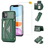 iPhone 12 Hülle 4 in 1 Unsichtbarer Klappständer Handyhülle mit Displayschutz Schutzhülle Hülle für iPhone 12 6,1 Zoll Case Schwarz Grü