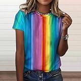 Tshirt Damen Oberteile, Rundhals Modedruck Kurzarm-T-Shirt Basic Baumwoll Sweatshirt Slim Fit Tops Oberteil Longshirt Hemden Kurzarm Sommeroberteile Tee Shirt Chic Oberteile Lose Gedruckt D