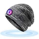 LED Beanie Beleuchtete Mütze mit Licht Achort Laufmütze Herren Damen Kappe Lampe USB Nachladbare Mütze Winter Warm Stirnlampe mit 5 LED Lampe und Blinkender Alarmscheinwerfer für Jogger Camping L