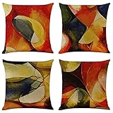 Kissenbezug 35x35 cm (14x14 Zoll), Vintage abstrakt Dekorative Kissenhülle 4 Stück Doppelseitig Bedruckt Leinen Quadratisch Zierkissen Bezüge für Couch Schlafzimmer Zuhause Outdoor Sofak