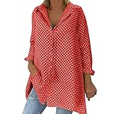 Overdose Damen T-Shirts Polka Dots Tshirt Drucken Tops Casual Bluse Große Größe Oberteile V-Ausschnitt Tunika Tee Langarm Hemd Loose Hemd(rot,L)