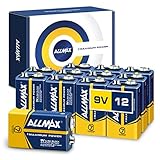 Allmax 9v Alkaline Höchstleistungs-Batterien (12 Sück) – ultralanglebige 9-Volt-Batterie, 7 Jahre Haltbarkeitsdauer, auslaufsicher, kompatibel mit Geräten – perfekt für Rauch- und B