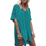 Damen Strandkleid Strandponcho Kanpola Lose V-Ausschnit Boho Beach Bikini Bademode Cover Up Rock Kleid B