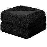 sourcing map Decke aus solidem Kunstfell, Queen-Size-Größe, 198.1 x 228.6 cm, dekorative flauschige lange zottelige Decken, leichte lange Felldecke aus Mikrofaser, hält jahrelang warm, schw