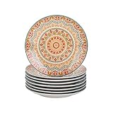 Tafelservice Kuchenteller, vancasso Dessertteller Porzellan, 8 teiliges Kuchenteller Set, MANDALA Serie Ø 21,2 cm Flachteller für Frühstück, böhmischer S