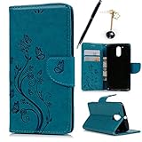 MAXFE.CO Leder Tasche Case Cover für Motorola Moto G4 Plus Hülle PU Schutz Etui Schale Blau Muster Geschnitzte Design Backcover Flip Cover Wallet mit Standfunktion Karteneinschub und E