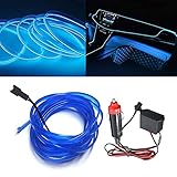 EL Wire Car Kit Autolichter LED-Leuchten mit kaltem Innenraum Autodekor Atmosphäre Neonröhren Runde DC 12V Wechselrichter 360-Grad-Beleuchtung (Blue, 3M/9FT)