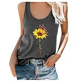 Binggong Damen Sommertop mit Sonnenblumen Druck Crop Tops Trägershirt Crewneck Schulterfrei Bodyshape Tunika Tops Weste Racerback Top