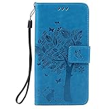 Karomenic kompatibel mit Huawei P9 Lite PU Leder Hülle Katze Baum Prägung Handyhülle Brieftasche Silikon Schutzhülle Klapphülle Ledertasche Ständer Wallet Flip Case Schale Etui,B