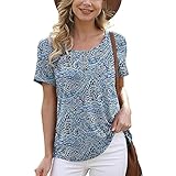 Shirt Damen Kurzarm Bohemien Krawatte Färben Rundhals Bluse Farbblock T-Shirts Sommer Oberteil Tops Elegant Lose Fit Oberteile Beiläufig T-Shirt Mode Sportshirt Teenager T