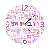 Nähstudio Nicht tickende Wanduhr Quilten Nähen Handwerk Raumdekor Näherin Wanduhr Bastelbedarf Geschenk für Schneider-10inch（25cm）