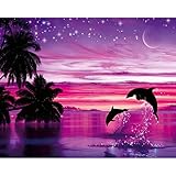 Bimkole 5D DIY Diamond Painting Zubehör Diamant Malerei Bunte Delfine Bei Sonnenuntergang Kit Bohren voll Diamantmalerei Strass Set, Gemälde Malen nach Zahlen mit Dekoration 30 * 40cm(d1-137)