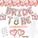 JWTOYZ Braut to Be Deko, Junggesellenabschied JGA Deko mit Banner Folienballons Rosegold, Schärpe , Braut Tattoo, Rosegold Luftballons und B