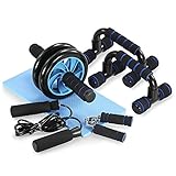 Tomshoo 5-In-1 Bauchtrainer Bauchroller Ab Wheel Fitnessset Für Zuhause Mit Liegestützgriffe Handtrainer Springseil Kniematte Bauchmuskeltraining Und Muskelaufbau Für Herren Und D