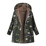 Winterjacke Damen Lang Warm Gefüttert Winter Jacke Vintage Blumendruck Strickfleecejacke Kapuzenjacke Übergangsjacke Große Größen Langarm Elegant Fleecejacke Mit Kapuze Longstrickjacke Übergroß