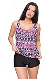 Raffinierte Bademode im Oversize Look Tankini Styles Gr. 36-62 f5515 Farbe: G(1434)-HP1(sw) Tankini Pink Gemustert, Hotpants Schwarz, Gr. 50