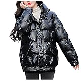 Moolooly Damen Stehkragen locker wattierte Daunenjacke daunenwattierte Jacke Damenmode Herbst und Winter Stehkragen lose verdickte Baumwolljacke Daunenjacke aus Baumw