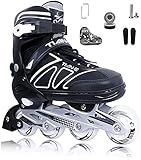 XIUWOUG Kinder Herren Damen Inliner Inlineskates ABEC-7 Chrome Kugellager, 8 Weiße LED PU Gummiräder, Einstellbare Unisex Fitness Skates Für Erwachsene Anfänger Mädchen Jungen (S-XL),Schwarz,XL 42_45