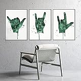 YaShengZhuangShi Druck 3 Stück 50x70 cm rahmenloses böhmisches Gebärdensprache Aquarell Poster auf Leinwand Frieden ich Liebe Dich Shaka Zeichen Moderne Wandbilder Kinderzimmer Dek
