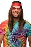 Balinco Hippie Set mit Perücke + runde Sonnenbrille + Peace Anhänger + rotes Kopfband für Herren & Damen 70er Jahre Fasching