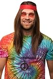 Balinco Hippie Set mit Perücke + runde Sonnenbrille + Peace Anhänger + rotes Kopfband für Herren & Damen 70er Jahre Fasching