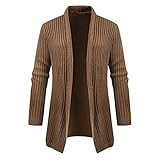 Herren Strickjacke mit Schalkragen Langer offener Strickpullover Leichter Warmer Wintermantel Pullover Slim Fit Outwear Pullover Langarm Cardigan in Übergröße Mittellanger einfarbiger Strickp