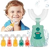 ROUNYY Elektrische Kinderzahnbürste U förmige Ultraschall Automatikzahnbürste,Kleinkind U Typ Cartoon Modellierungs bürste IPX7 wasserdichte Timing Zahnbürsten für Kinder Alter 3-15 (A)