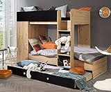 KRYSPOL Etagenbett für Kinder Smart 2 mit Leiter, 3 Schlafplätze (Artisan Eiche + Schwarz Matt + Weiße Griffe)