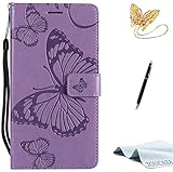 Huawei P8 Lite Handyhülle,Huawei P8 Lite Hülle,TOUCASA Brieftasche flip PU leder ledercaseHülle Kartenfächer [3D Butterfly] [3D Schmetterling] Embossed Technology für Huawei P8 Lite-（Lila）+Stylus 