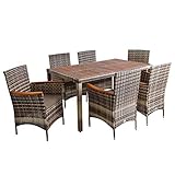 ESTEXO Polyrattan Sitzgruppe Gartenmöbel Set 6 Personen Akazie Holz Rattan Möbel Gartenset Holzmöbel Akazienholz Akazie Essgruppe (Beige-Braun)