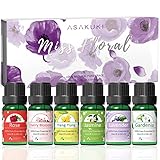 ASAKUKI Ätherische Öle Geschenkset, 100% Reine Ätherische Öle Set für Aromatherapie, Pure Duftöle für Diffuser Luftbefeuchter (Ylang Ylang, Rose, Jasmin, Kirschblüte, Gardenie, Lavendel) - 6x10mL