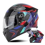 LETIAN Vollgesichts-Motorradhelm Für Erwachsene Modularer Klapphelm ECE-Geprüft Männer Frauen Motorrad Moped Schneemobil Sturzhelme, Bluetooth Zum Kauf Erhältlich E,XXL=63-64CM