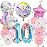 Conruich Einhorn Geburtstagsdeko Mädchen, 10 Jahre Kindergeburtstag Deko, Luftballon 10. Geburtstag Einhorn Pastell, 3D Riesen Ballons Zahl 10, Einhorn Partyzubehör für Baby Mädchen Geburtstag