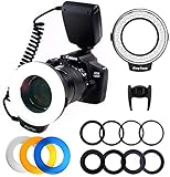 Macro LED Ringblitz 48 LEDs Makro Ringblitzleuchte, Makro Fotografie Licht mit LCD Anzeige, 4 Blitz Diffusor, 8 Adapterringe für Canon Nikon Sony Olympus SLR