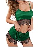 HCOO Damennachthemd Kurzarm Baumwolle Damen Nachthemd Kurzarm Lace Bodysuit Damen Sexy Unterwäsche Reizwäsche Latex Unterwäsche Frau Sleepshirt Kurzarm Damen Kleid (A1-Grün,L)