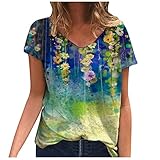 Masrin Damen T-Shirt Lässige Blumen Schmetterling Bedruckte Tops Plus Size Kurzarm T-Shirt Bluse mit tiefem V-Ausschnitt (XL,Gelb)