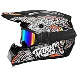 Motocross-Helm-Set (Brille / Handschuhe / Maske) Kinder-Motorradhelm, Motorrad-Helm, MTB-Helm, ATV, geeignet für junge Männer und Frauen oder Kinder (schwarz, M)