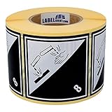 Labelident Gefahrgutaufkleber 100 x 100 mm - Klasse 8 - Ätzende Stoffe - 1000 Gefahrgutetiketten auf 1 Rolle(n), 3 Zoll Kern, Papier weiß/schwarz, selbstkleb