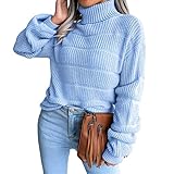 EXTLEZSA Pullover Damen Rollkragenpullover Lang Strickpullover Dick Elegant Pullover Lose Pulli LäSsiges Stricken Strickpulli Herbst Winter Tops (Color : Blue, Size : L)