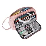 Federmäppchen Große Kapazität Mäppchen Multifunktions Briefpapier-Beutel Leinwand Reißverschluss Bleistiftbeutel Make-up Tasche Geeignet für Schule & Büro Damen Mädchen (Rosa)