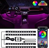 Auto LED Innenbeleuchtung ANSODY RGB 4pcs 48 LED Auto Innenraumbeleuchtung mit APP, Wasserdichte Mehrfarbiger Musik Auto Ambientebeleuchtung mit USB-Port und Mikrofon fü