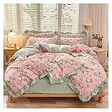 Uni Doppelbett Bettbezug Pfingstrose Blumen Duvet Cover Set for Mädchen Frauen 3/4 stücke Weiche Baumwolle gebürstete Bettwäsche Set Bauernhaus Chic Blossom Rüsche Einbaublech Kissenbezug Bettwäsche-S