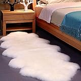 bedee Faux Lammfell Teppich Shaggy Kunstfell Schaffell 160x90cm Lammfellimitat Teppiche Longhair Fell, Universal für Wohnzimmer Schlafzimmer Kinderzimmer Esszimmer Auto Bettvorleger Sofa Matte (Weiß)