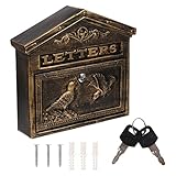 Holibanna Klassische Metallpfosten Postfach Wandmontierter Briefkasten Bronze Vintage Abschlussbare Briefkasten Briefkasten Garten O