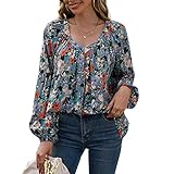 Herbst Und Winter Mode Damen V-Ausschnitt Blumendruck Langarm Chiffon Bottoming Shirt Lose Pullover DüNnes Top Shirt D