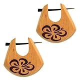 Chic-Net Pin Creolen Jackfrucht Holz hell Horn-Pin 23 mm Träne dunkle Gravur M