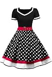 MisShow Damen elegant 50er Jahre Petticoat Kleider Gepunkte Rockabilly Kleider Cocktailkleider, Schwarz, XL