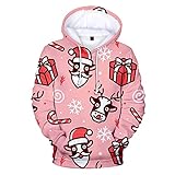 Herren Weihnachtspullover Weihnachten Hoodies Neuheit Tops Lange Ärmel Weihnachten Frohe Weihnachten Weihnachtsmann Druck Sweatshirt, Pink8, L