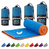 Fit-Flip Mikrofaser Handtuch Set  in Allen Größen / 16 Farben  Ultra leicht & kompakt  das perfekte Sporthandtuch, Strandhandtuch und Reisehandtuch (70x140cm, Blau mit Orangen Rand)